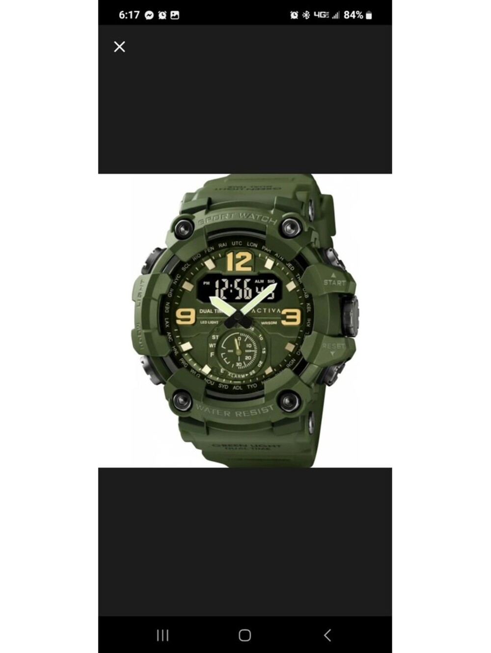 82 Activa Green Dual Time Analog Digital Sports Wristwatch LED Light Alarm Date